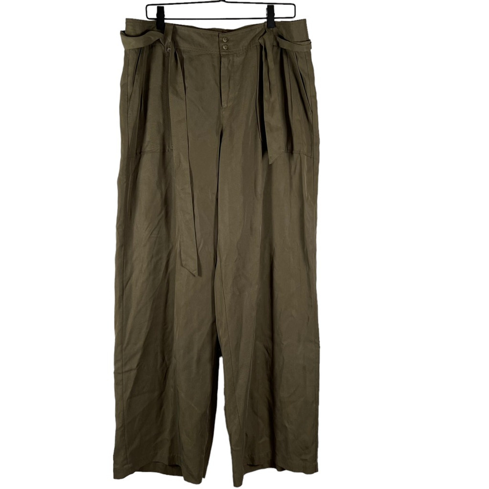 Max Studio Specialty Products Womens Paperbag Pants Green High Rise Plus 14 New